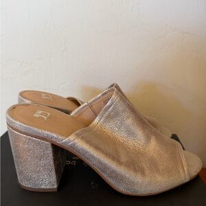 Silver Metallic Open-Toe Block Heel Mules